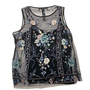 White House black market embroidered black tank with under layer